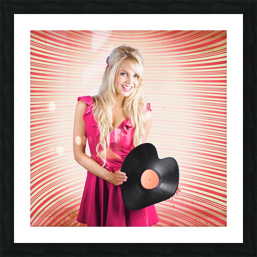 Smiling DJ Woman In Love With Retro Music Picture Frame print
