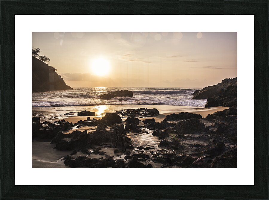 Sunlit stony seashore Picture Frame print