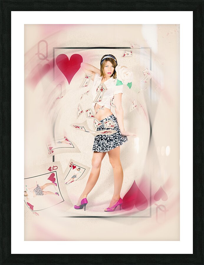 Beautiful queen of hearts playing card pin-up Picture Frame print