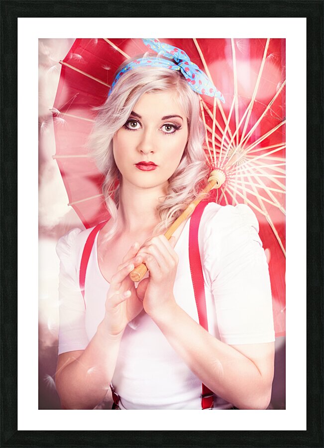 Sexy blonde vintage pinup girl. Field of dreams Picture Frame print