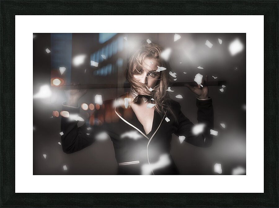 Female showgirl performing on a theater stage Picture Frame print