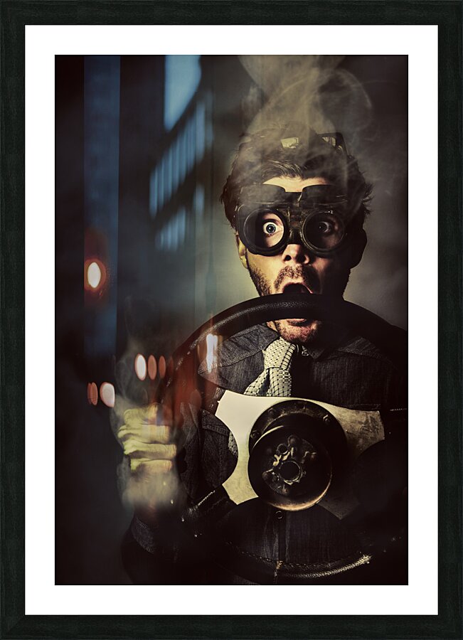 Nerd business man in a fast race competition Picture Frame print