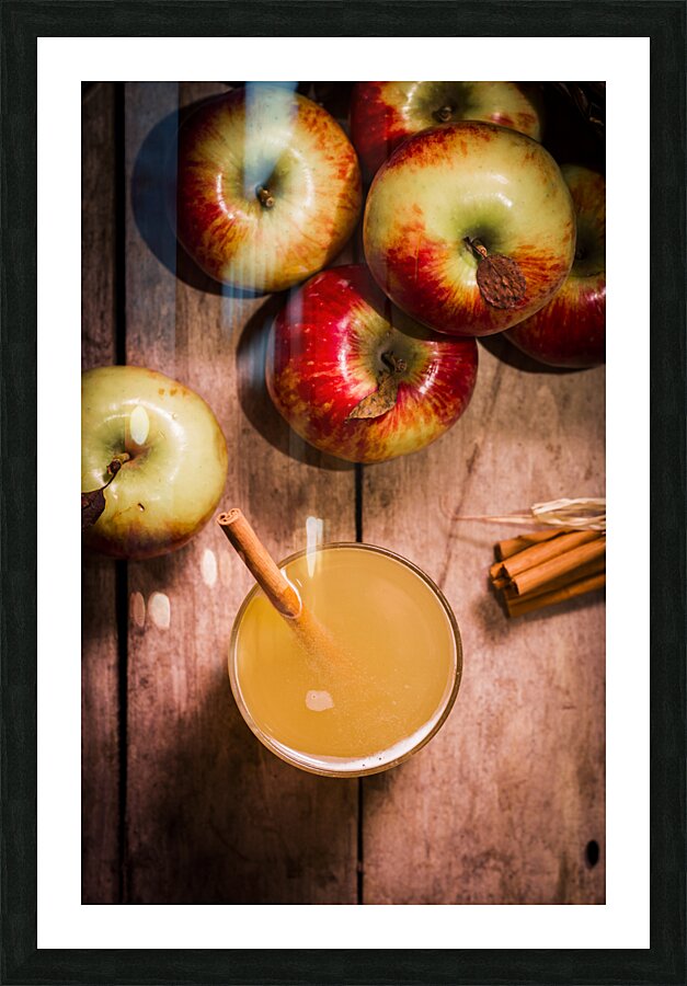 Fresh Apple Cider with Cinnamon Sticks and Apples Picture Frame print
