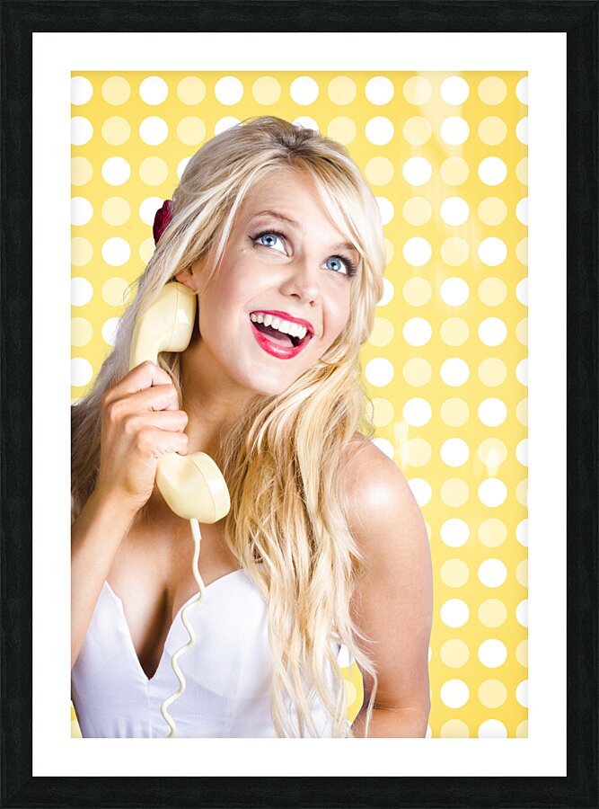 Retro phone beauty with glamour hair and makeup Picture Frame print