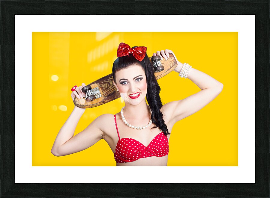 Cute pinup skater girl in punk glam fashion Picture Frame print