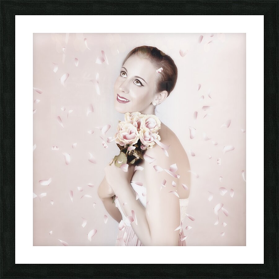 Beautiful Woman Holding Flowers At Vintage Wedding Picture Frame print