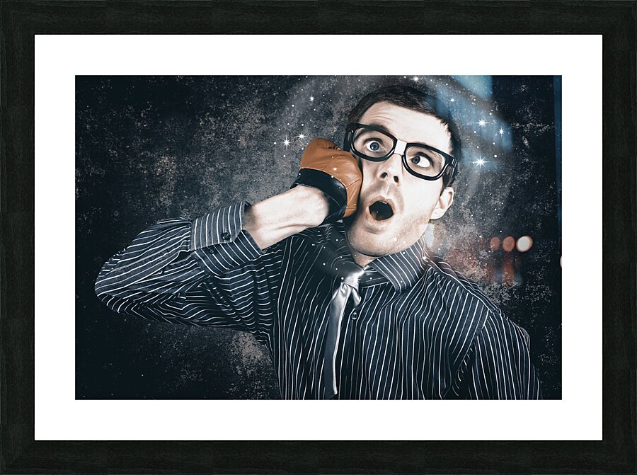 Funny businessman making impact with smashing idea Picture Frame print