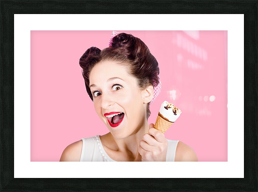 Funny pinup girl with ice cream in isolated studio Picture Frame print