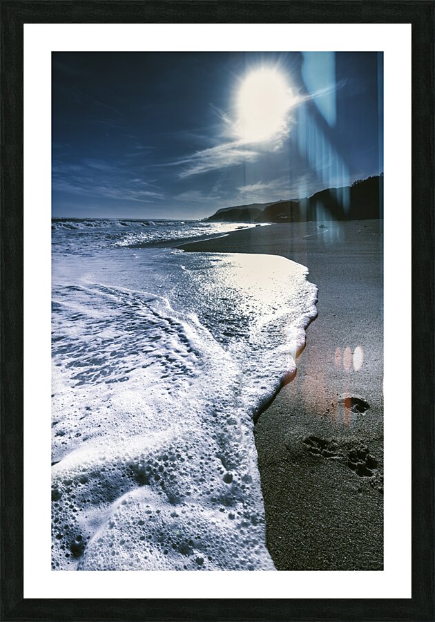 Blue moonlight beach landscape Picture Frame print