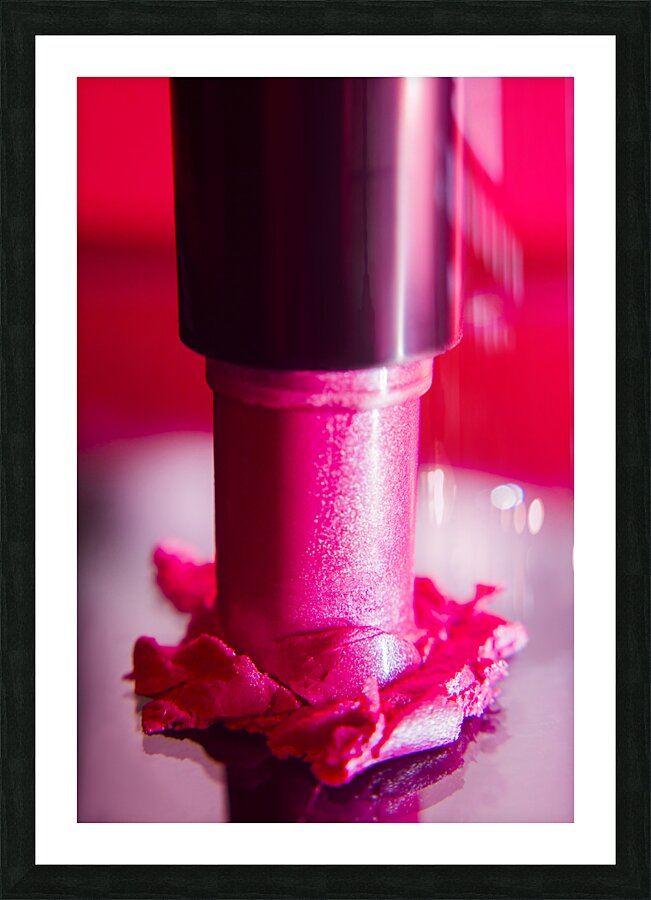 Pink lipstick pressed on surface Picture Frame print