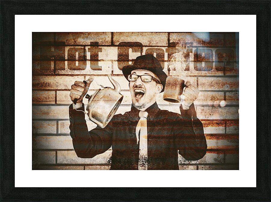 Old fashioned gent cheering to hot coffee Picture Frame print