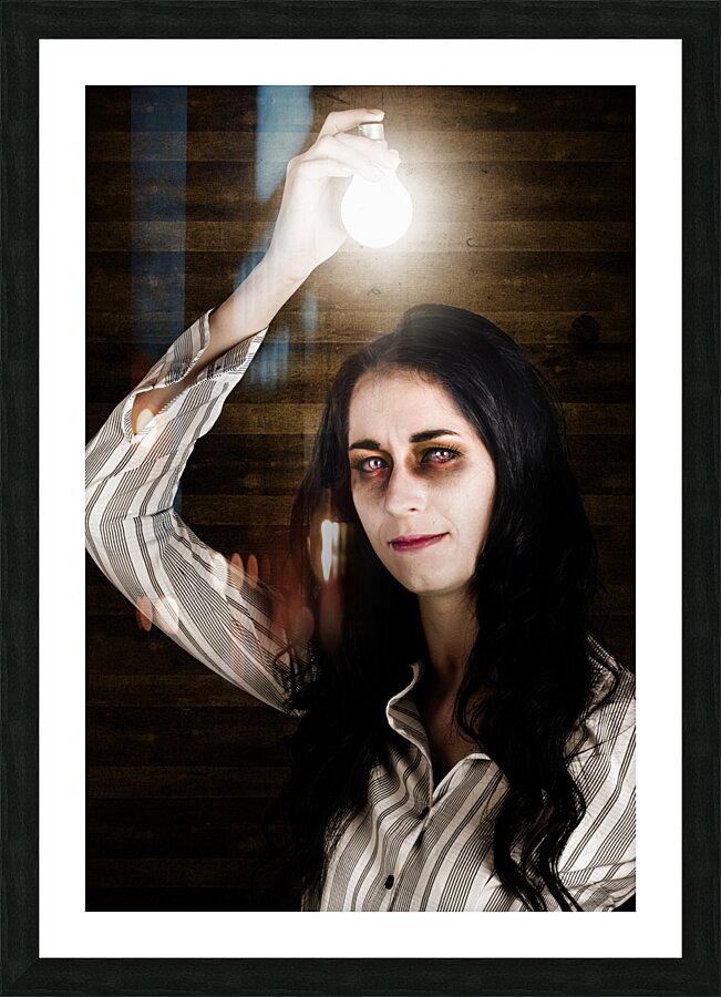 Creepy attic girl with bright halloween ideas  Picture Frame print