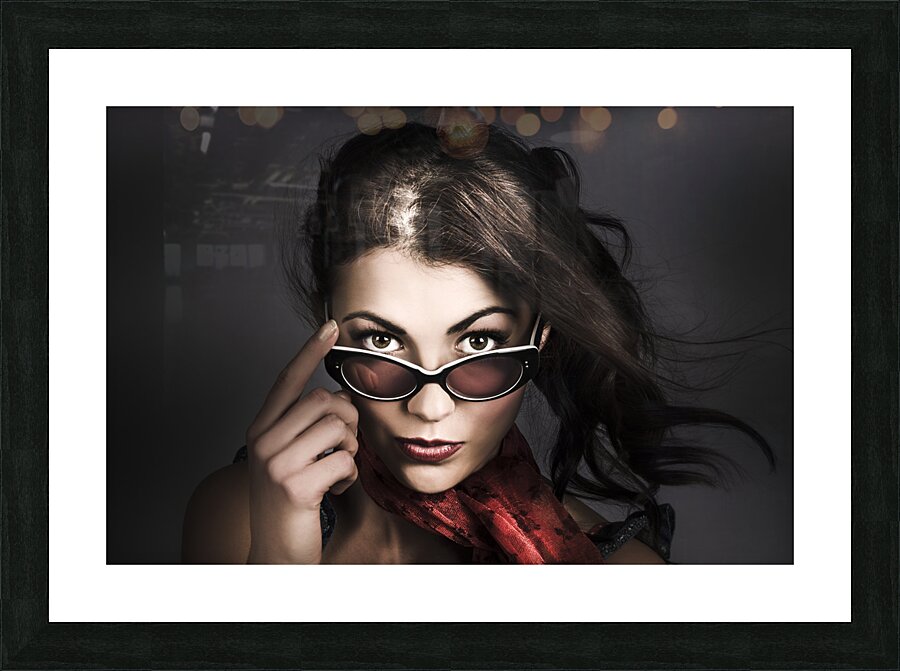 Beautiful pinup woman. Dark 50s fashion portrait Picture Frame print