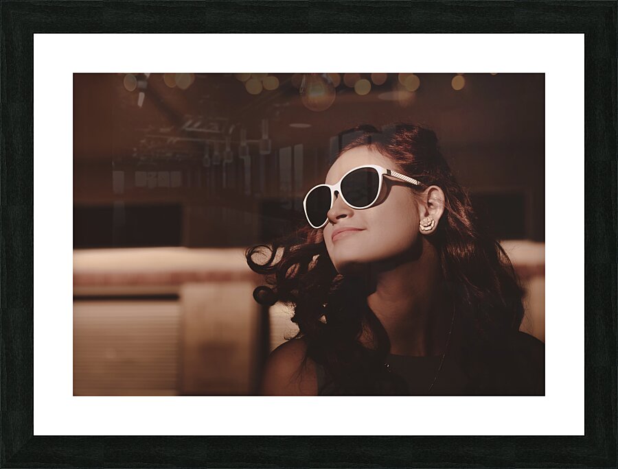 Attractive young pin up woman with old hairstyle Picture Frame print