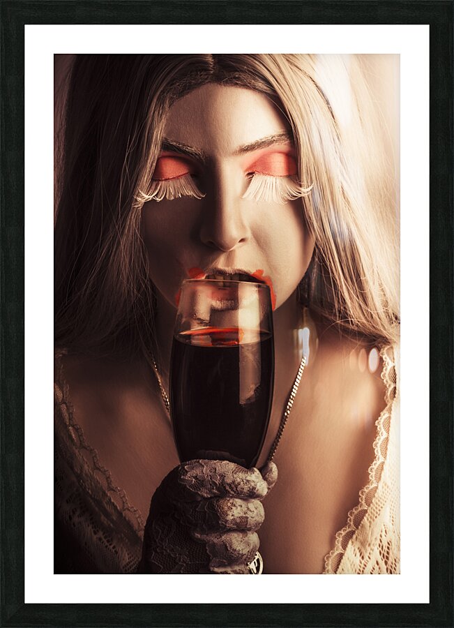 Vampire girl with holding glass of blood Picture Frame print