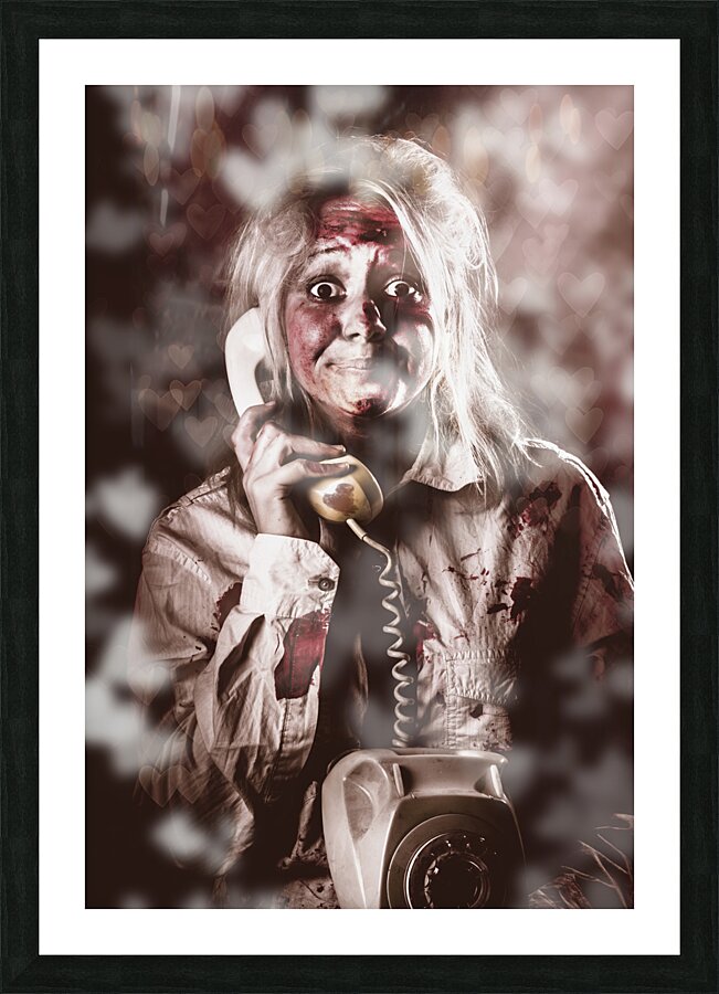 Zombie girl making phone call to dead valentine Picture Frame print