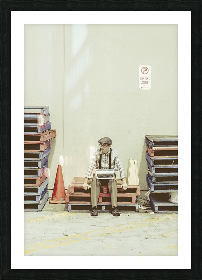 Retro man dreaming up literary ideas Picture Frame print