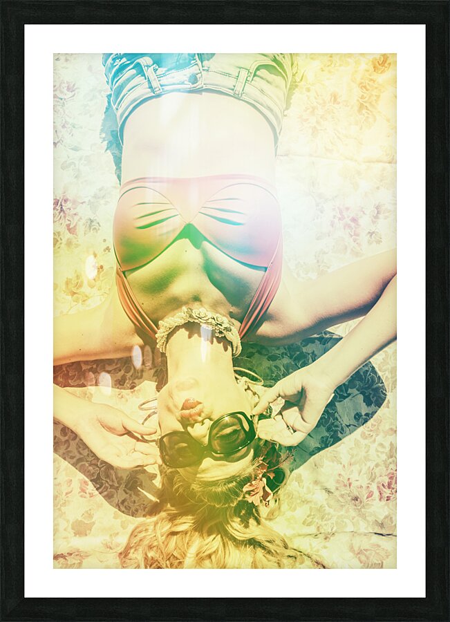 Retro pin-up pool party Picture Frame print