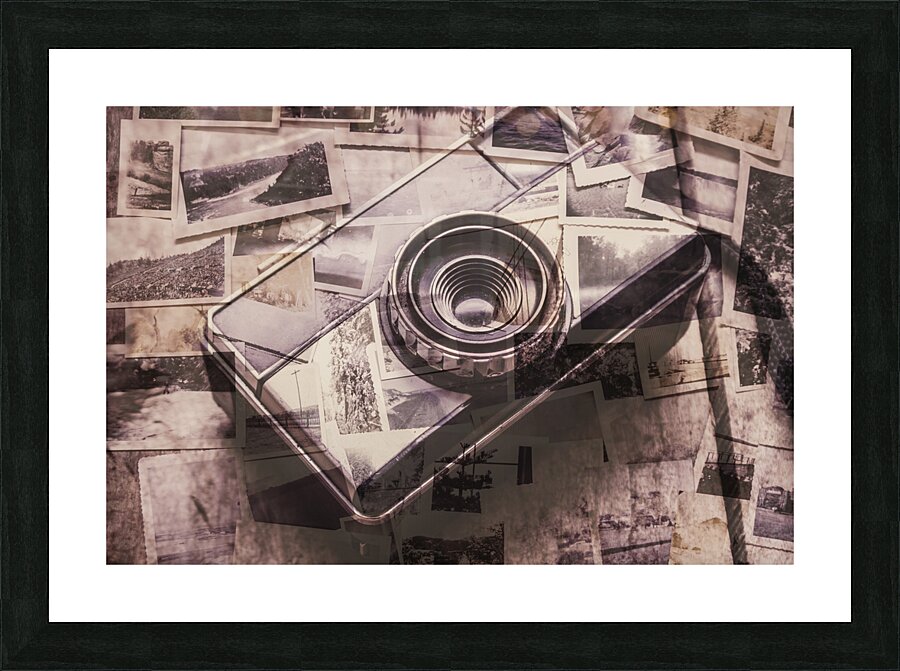 Camera of a vintage double exposure Picture Frame print