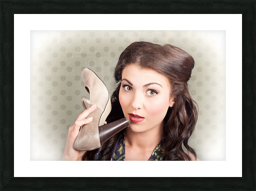 Hi fashion. Retro woman with high heel shoes Picture Frame print