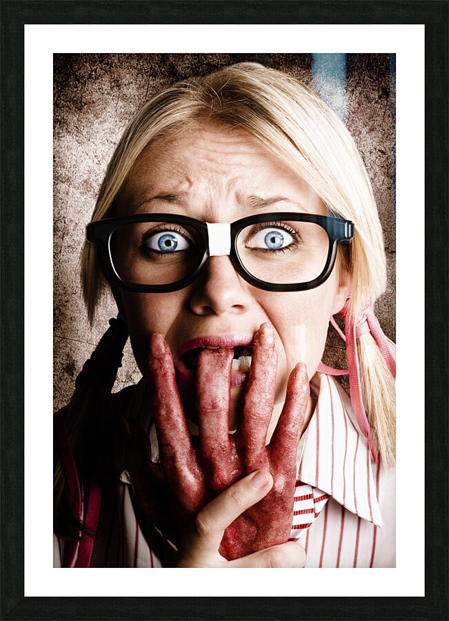 Scared Frightened Business Woman Living In Fear Picture Frame print