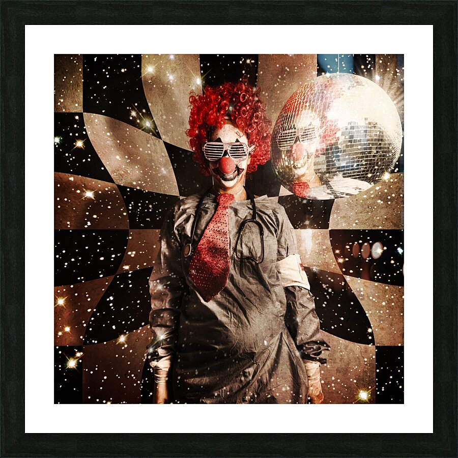 Crazy dancing disco clown on a psychedelic trip Picture Frame print