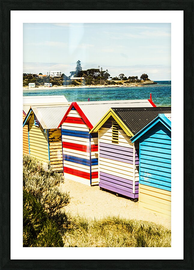 Retro beach boxes Picture Frame print