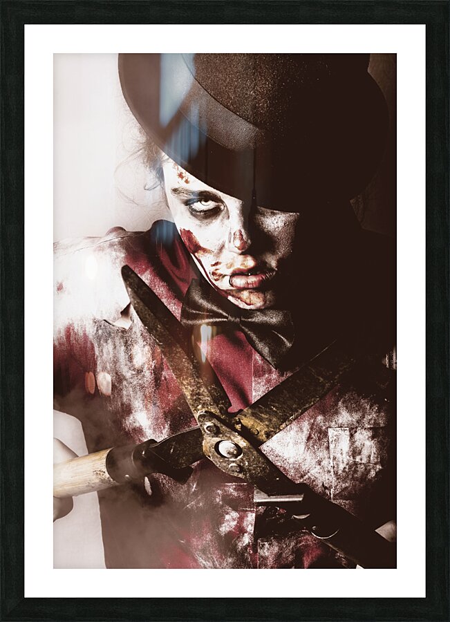 Spooky undead zombie gardener. Midnight pruning Picture Frame print