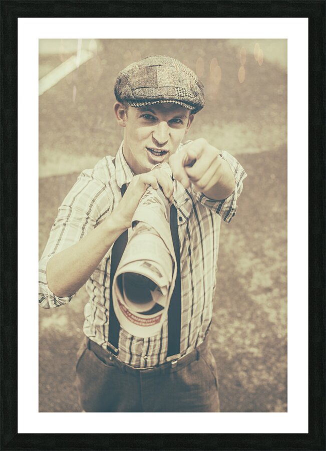 Paper boy yelling out breaking news headlines Picture Frame print