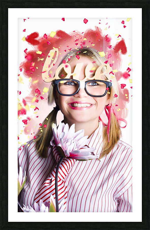 Romantic female nerd in a celebration of love Picture Frame print