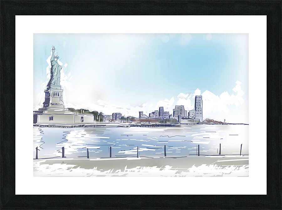 Statue of Liberty and New York City Illustration  Picture Frame print