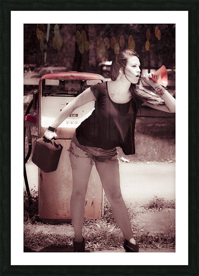 Old oil sales girl Picture Frame print