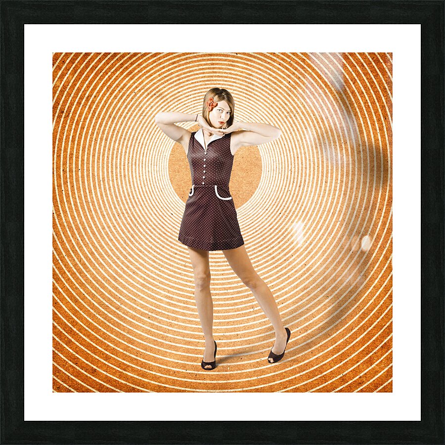 Cute retro pinup girl in time warp Picture Frame print