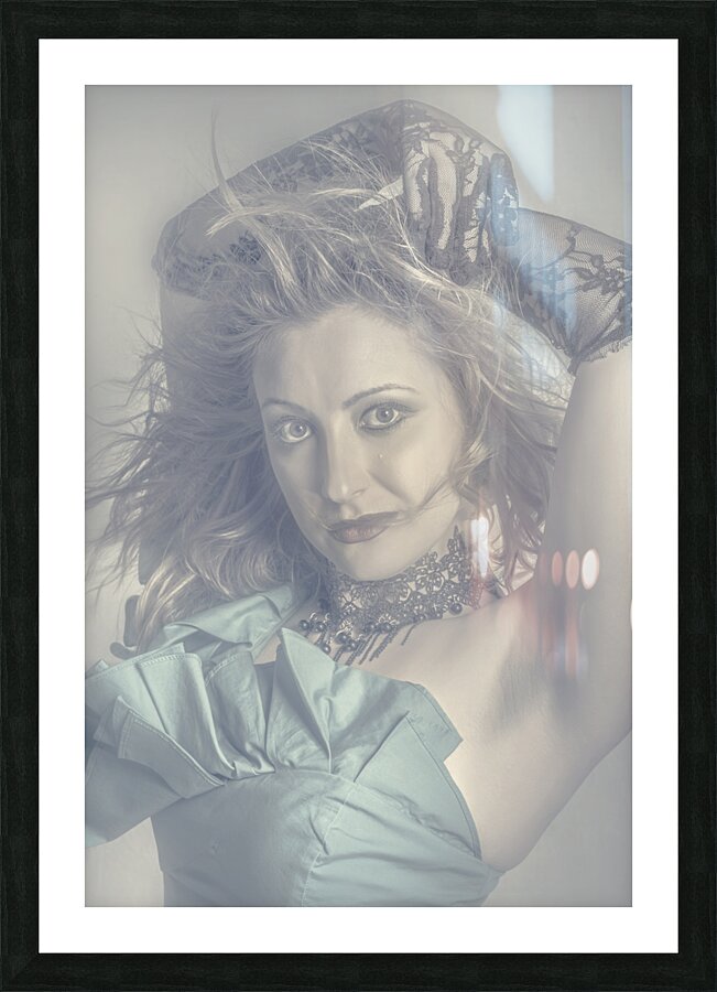 Mysterious young model dancing in vintage fashion  Picture Frame print