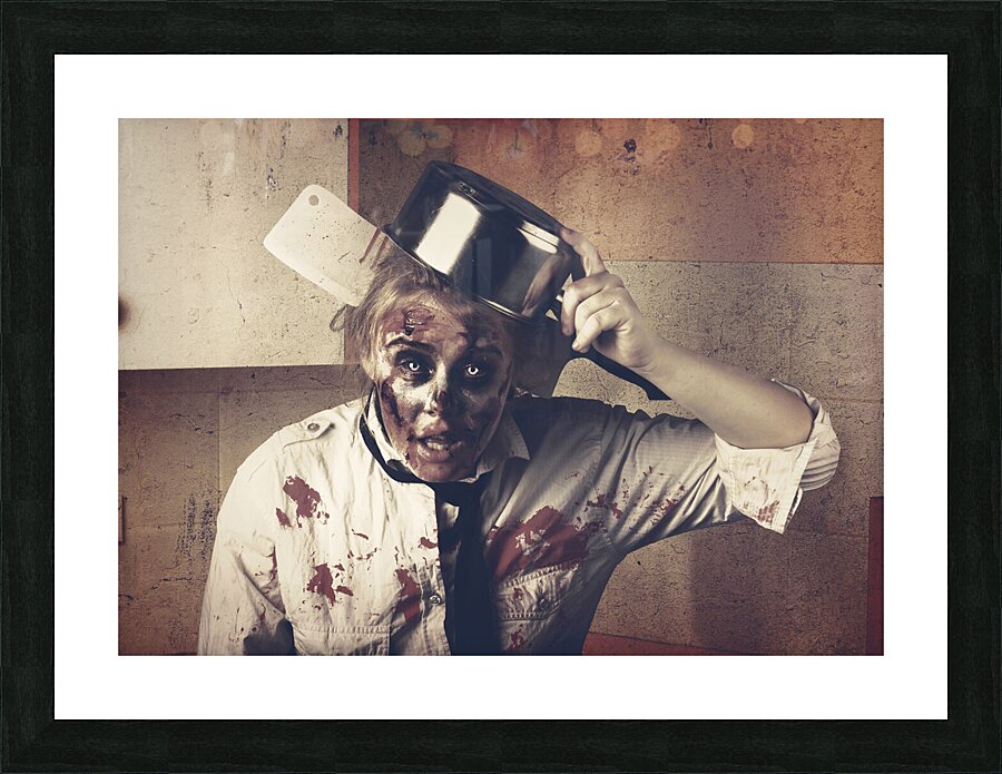 Dead scary zombie girl cooking brains Picture Frame print