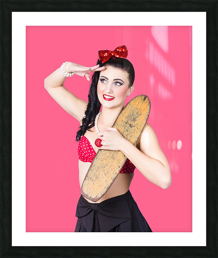 Beautiful young 80s skater girl isolated Picture Frame print