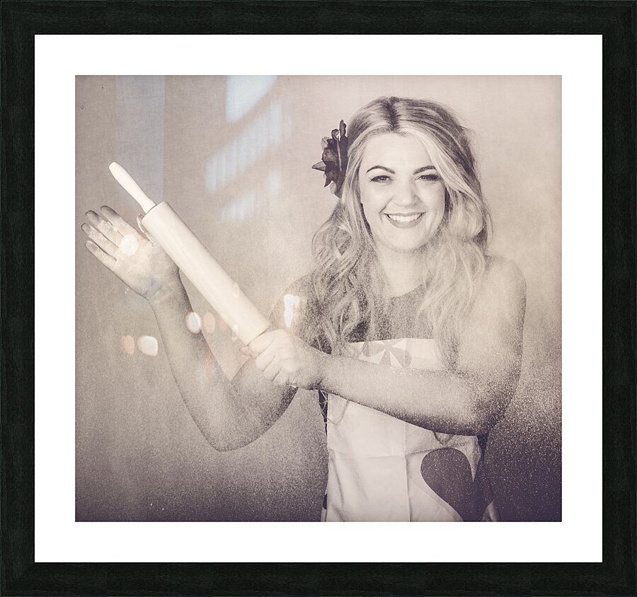 Vintage rolling pin up girl making cooking fun Picture Frame print