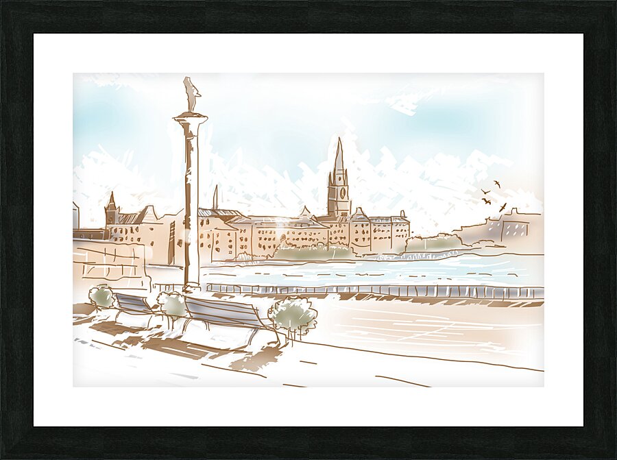 Fine art landscape sketch of Stockholm Sweden  Picture Frame print