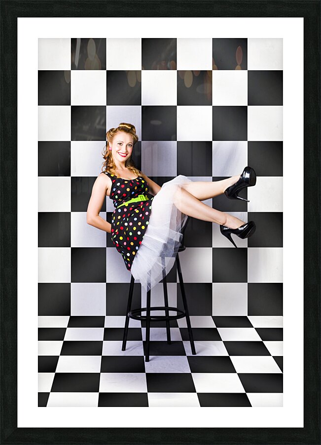 Portrait Of Beautiful Retro Woman In Vintage Style Picture Frame print