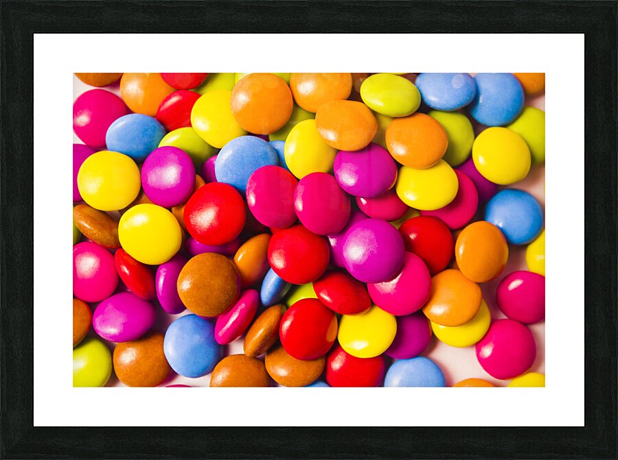 Colourful round candy balls closeup  Picture Frame print