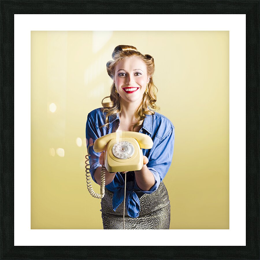 Pin-up hotline phone operator. Call Us! Picture Frame print
