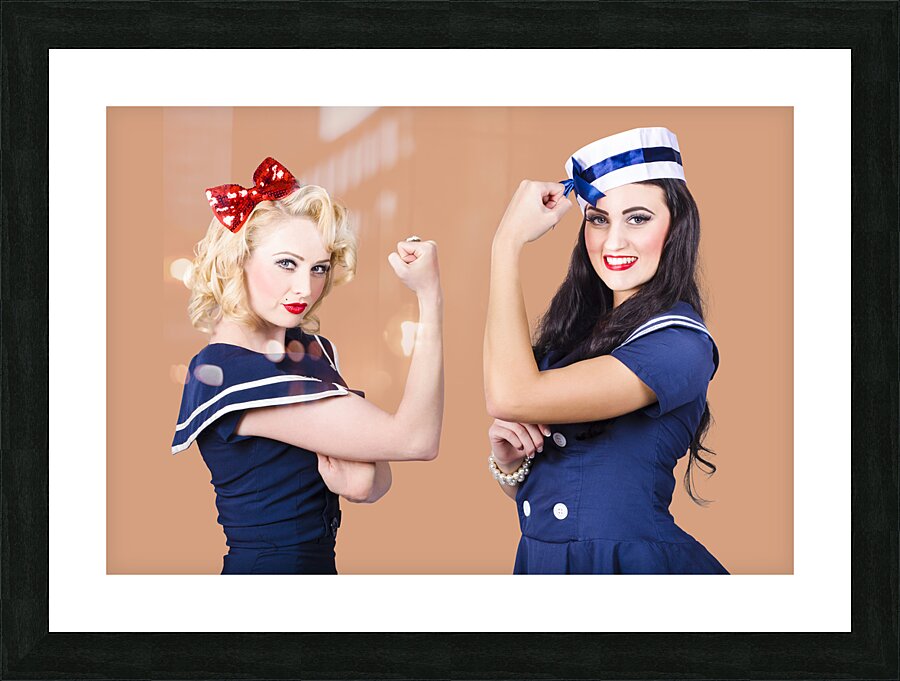 Pin-up sailor girls showing physical strength Picture Frame print