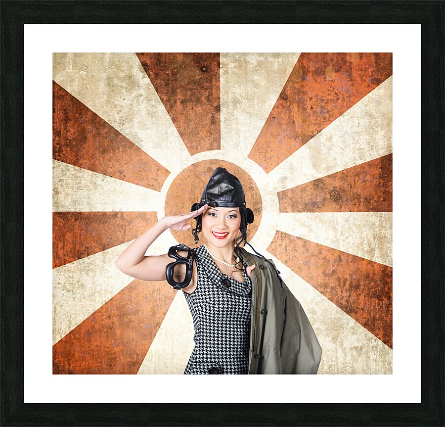 Airplane pilot saluting on grunge background Picture Frame print