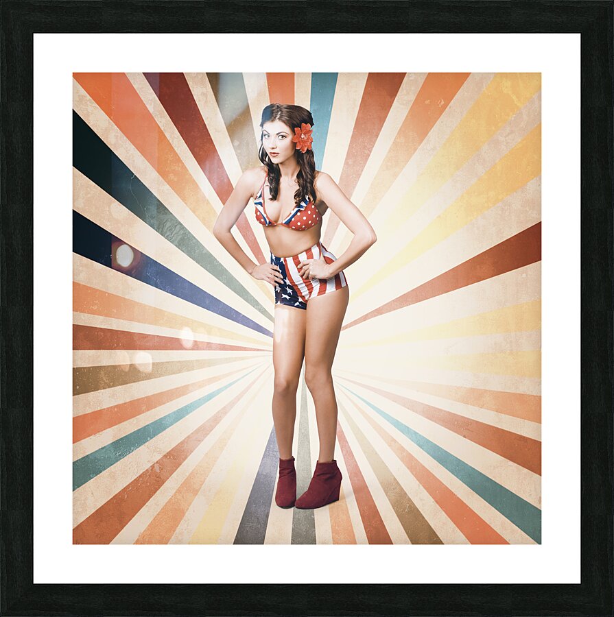 Retro pinup woman. Vintage makeup and hair Picture Frame print