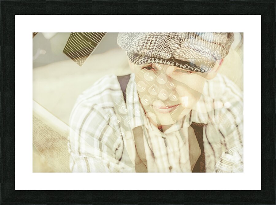 Retro typist with dream to inspire Picture Frame print