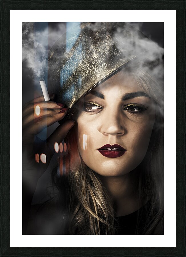 Attractive pinup woman in 1940 military style Picture Frame print