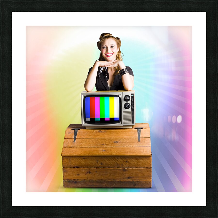 Technology Smart Pinup Woman On Retro Color TV Picture Frame print