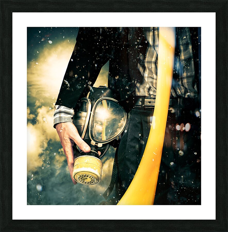 Man with gas mask. New beginning. Sky’s the limit Picture Frame print