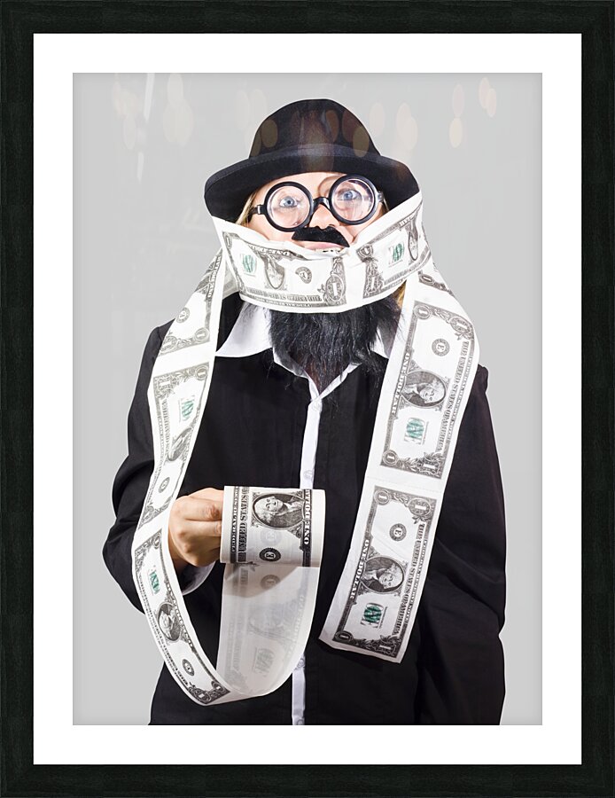Woman wrapped in money Picture Frame print