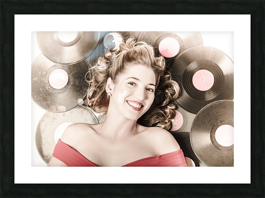 Retro pin-up woman with rocking hairstyle Picture Frame print